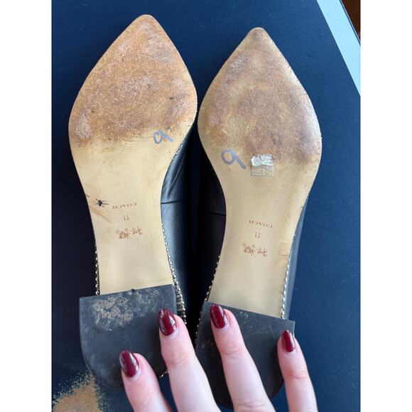 Coach Viviana Black Gold Beadchain Flats Pointed Toe Workwear Classic Leather 11 - Picture 7 of 8